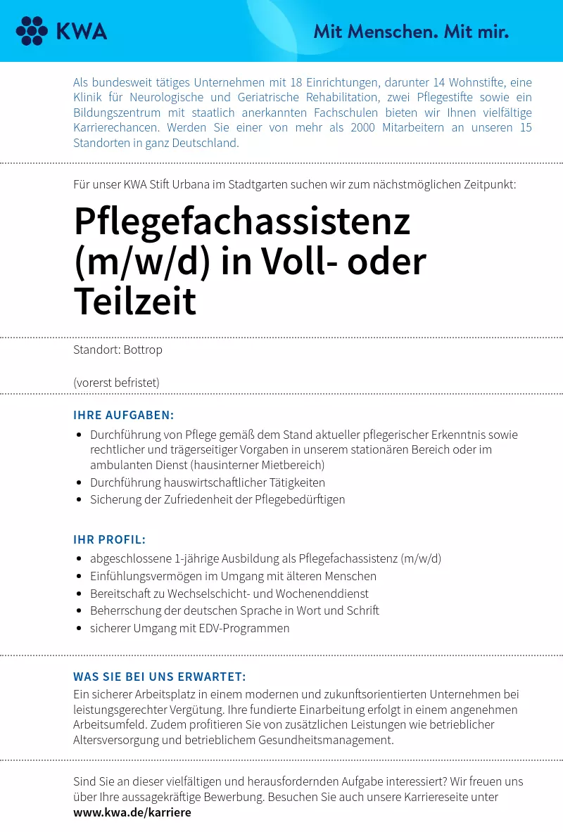 Pflegefachassistenz (m/w/d) in Voll- oder Teilzeit