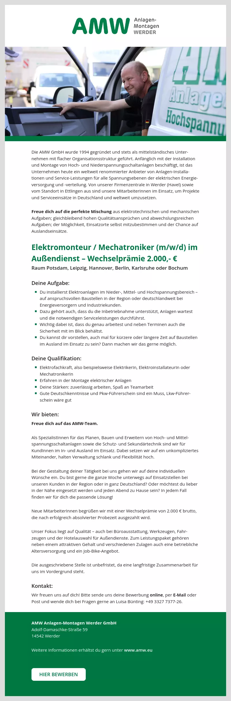 Elektromonteur / Mechatroniker (m/w/d) im Außendienst