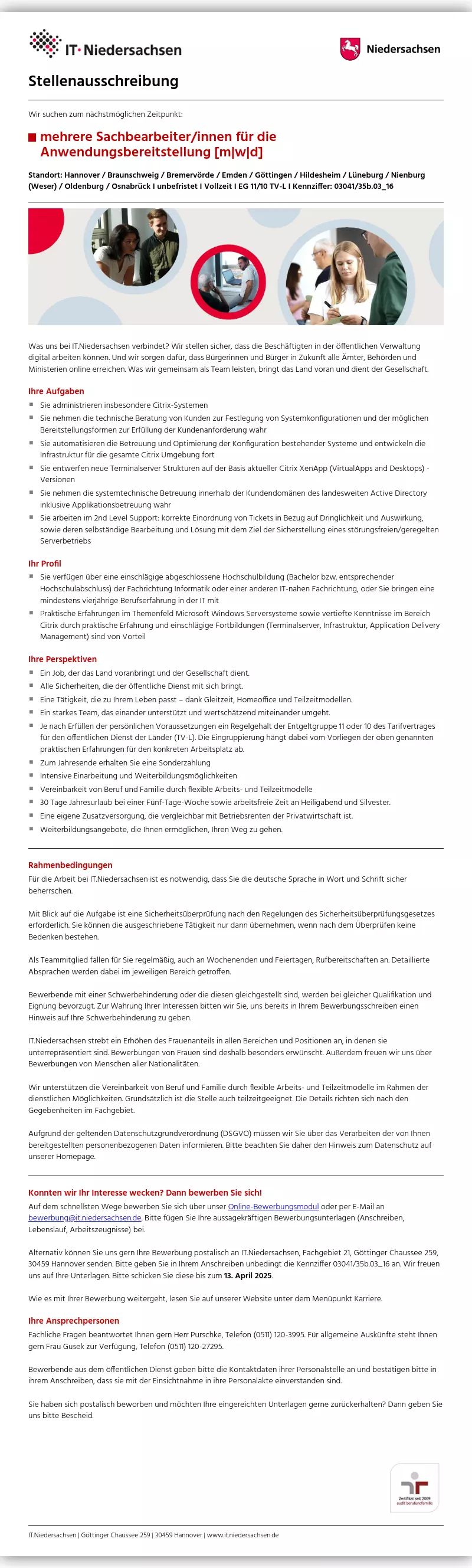 Sachbearbeiterin/Sachbearbeiter (m/w/d) Anwendungsbereitstellung