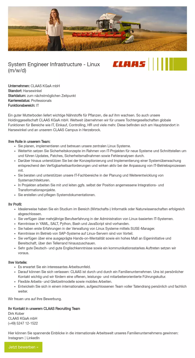 System Engineer Infrastructure - Linux (m/w/d)