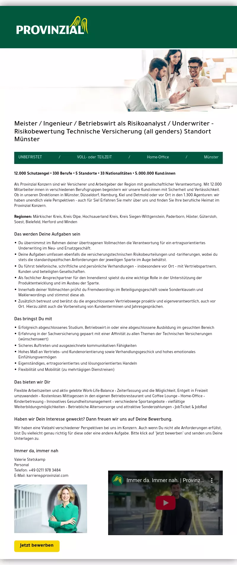 Meister / Ingenieur / Betriebswirt als Risikoanalyst / Underwriter - Risikobewertung Technische Versicherung (all genders) Standort Münster