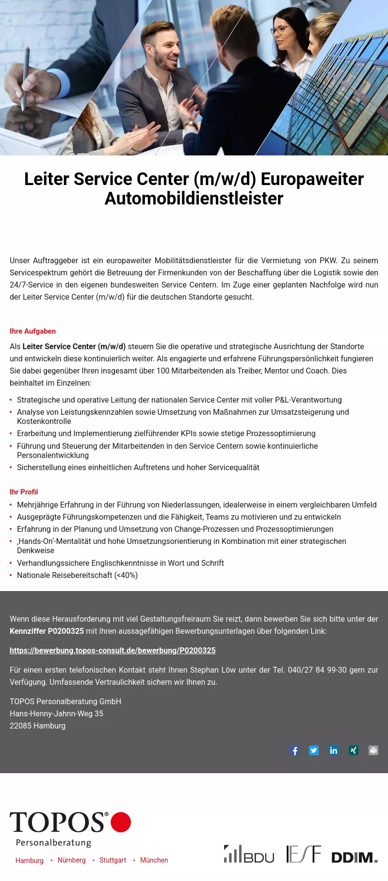 Leiter Service Center (m/w/d) Europaweiter Automobildienstleister