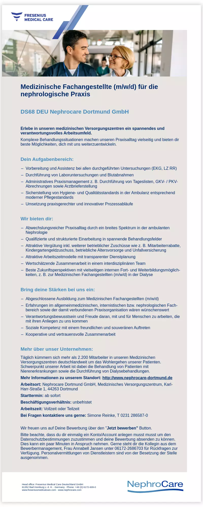 Medizinische Fachangestellte (m/w/d) für die nephrologische Praxis