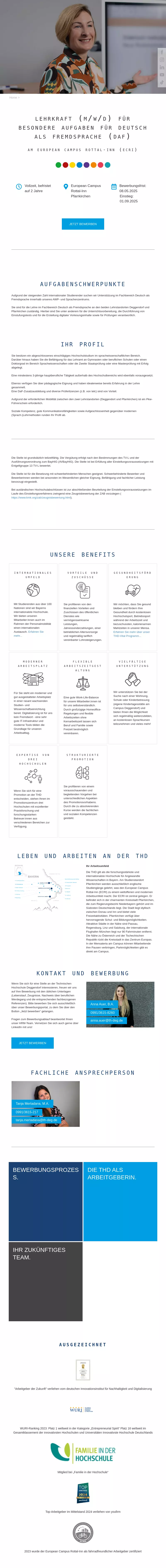 Lehrkraft (m/w/d) für besondere Aufgaben für Deutsch als Fremdsprache (DaF) am European Campus Rottal-Inn (ECRI)