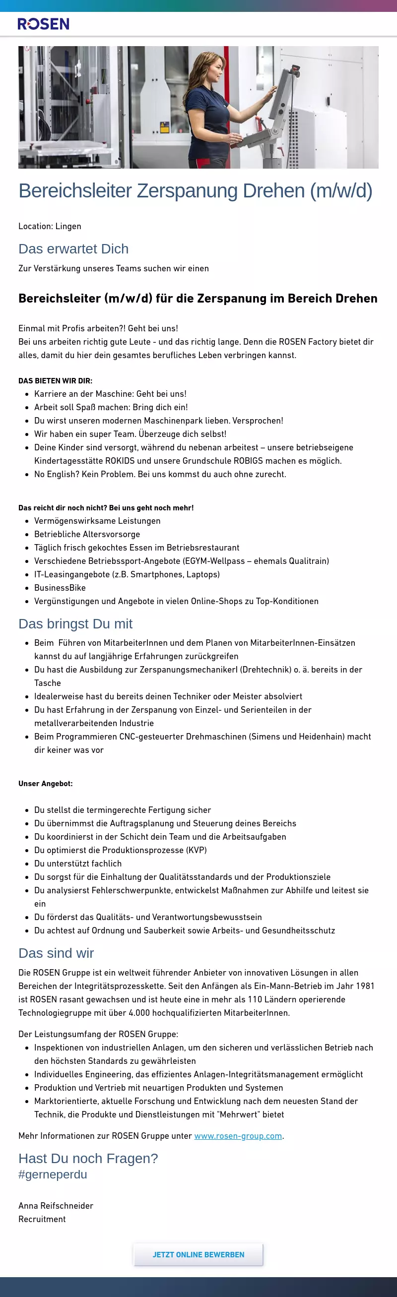 Bereichsleiter Zerspanung Drehen (m/w/d)
