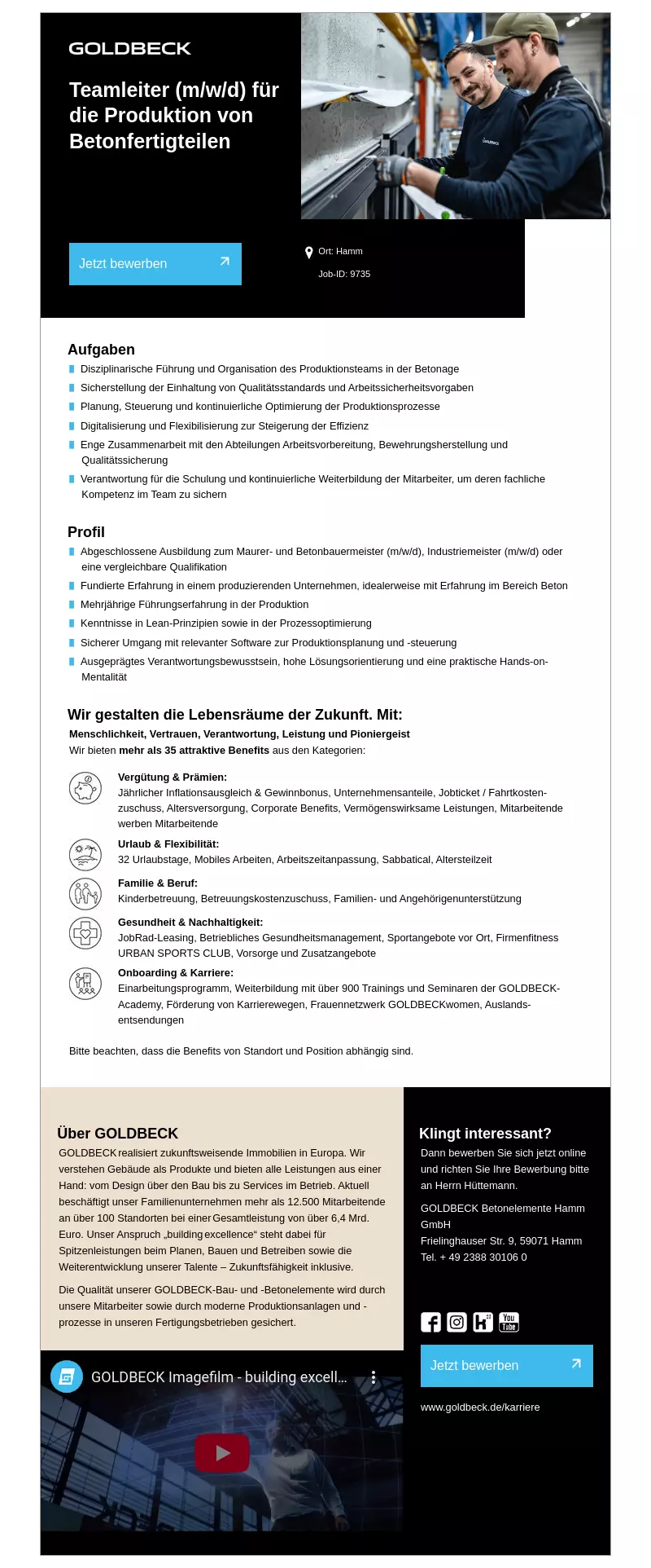 Teamleiter (m/w/d) für die Produktion von Betonfertigteilen