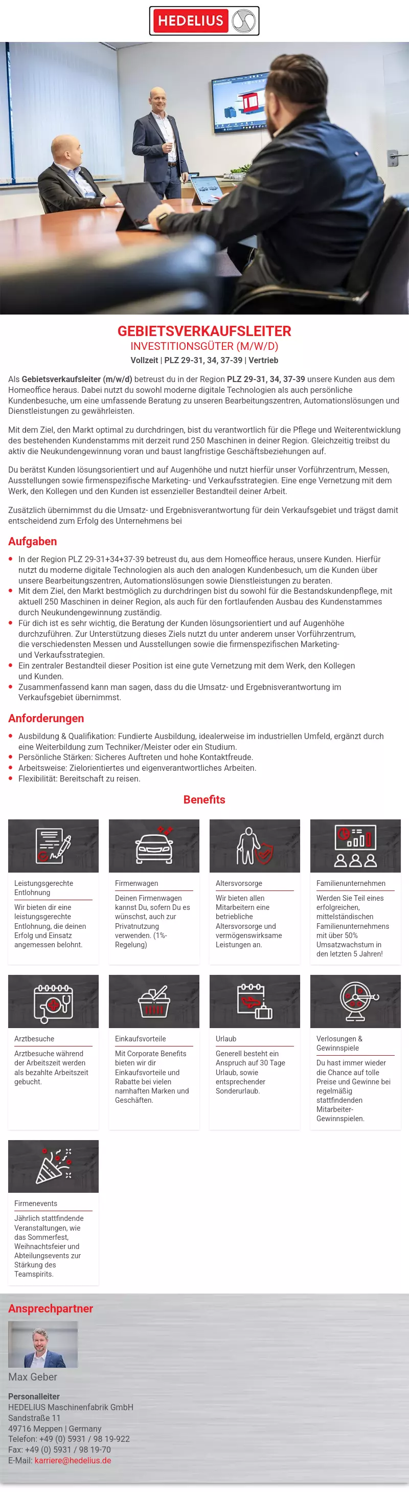 Gebietsverkaufsleiter Investitionsgüter (m/w/d) Niedersachsen, Hessen, Thüringen und Sachsen-Anhalt
