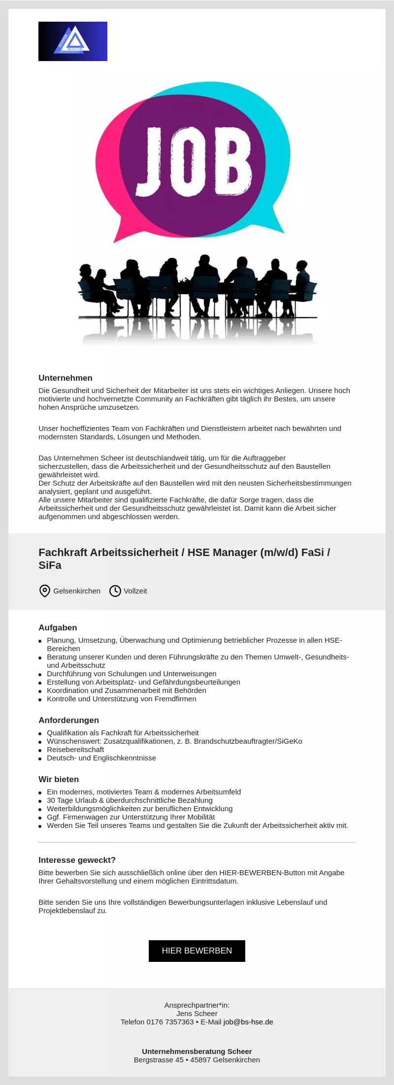 Fachkraft Arbeitssicherheit / HSE Manager (m/w/d) FaSi / SiFa