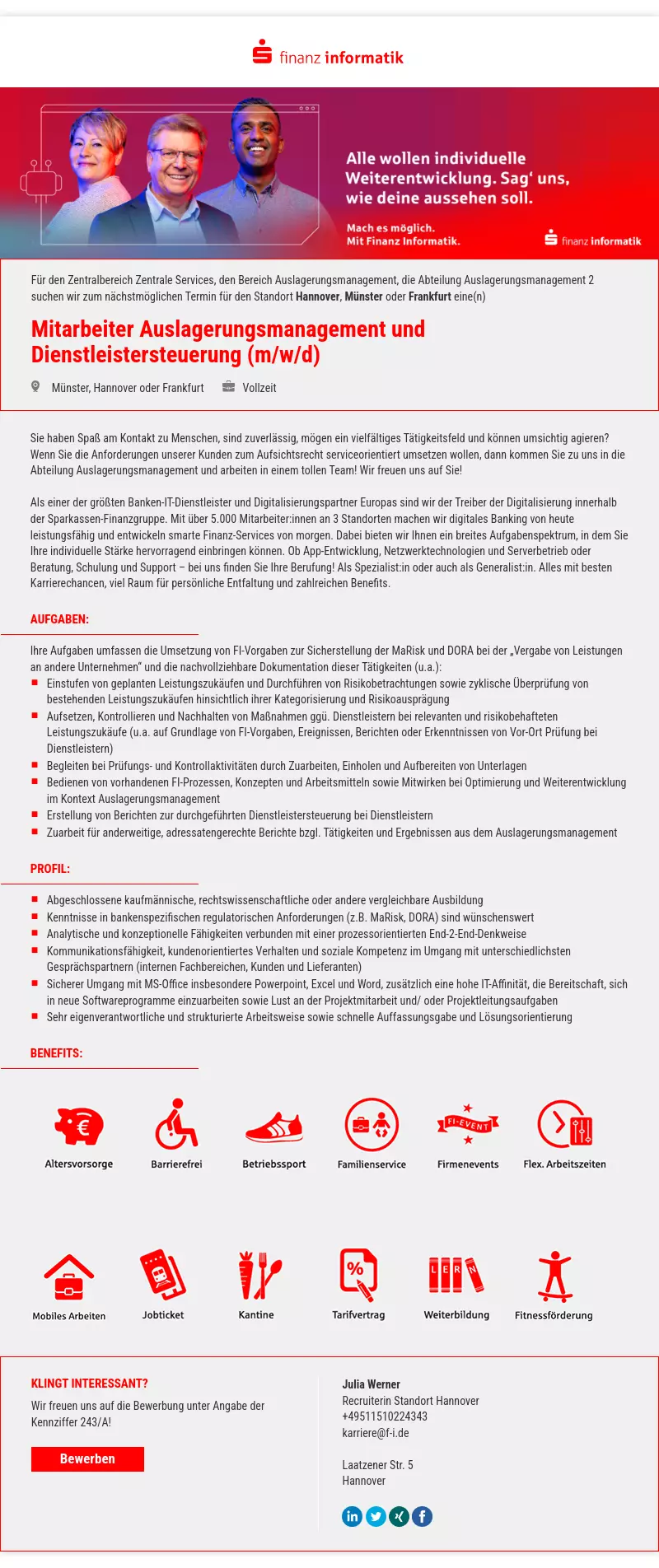 Mitarbeiter Auslagerungsmanagement und Dienstleistersteuerung (m/w/d)