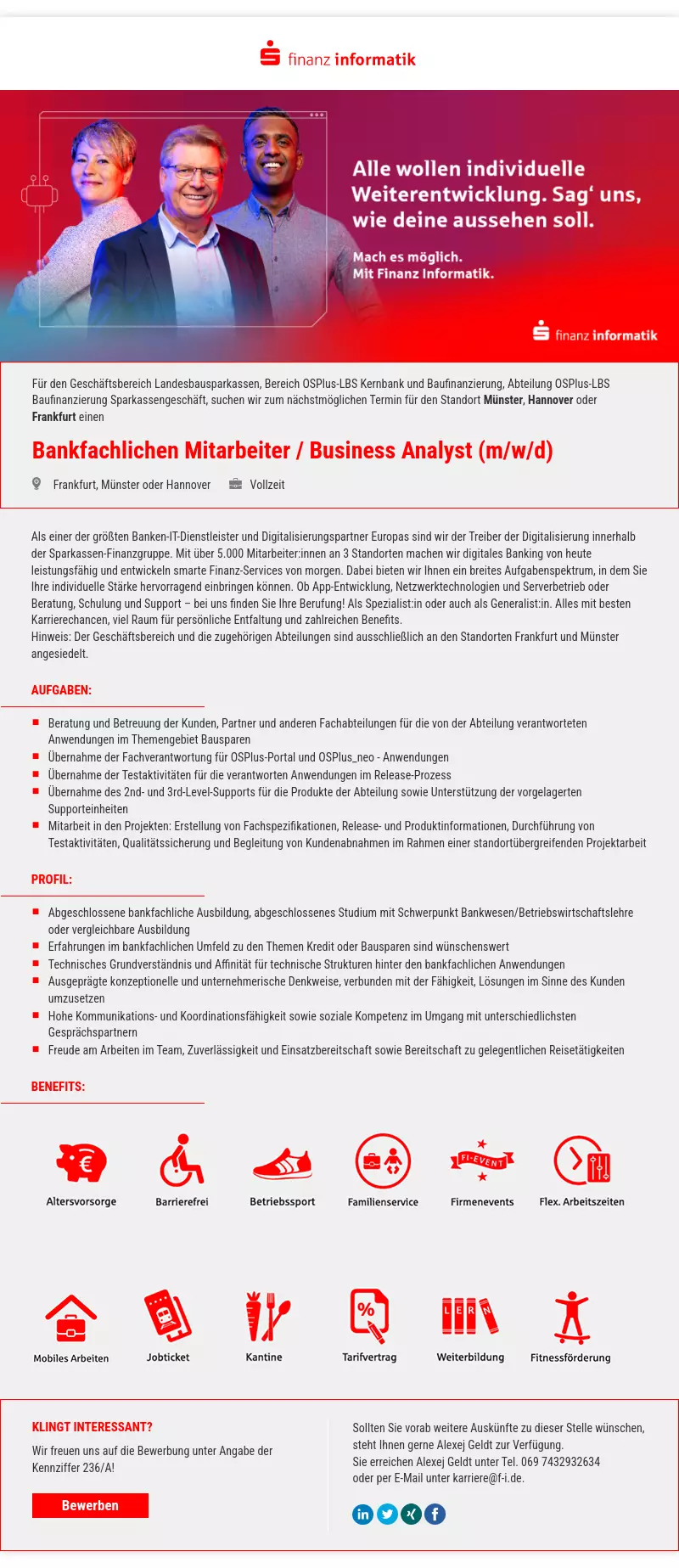 Bankfachlicher Mitarbeiter / Business Analyst (m/w/d)