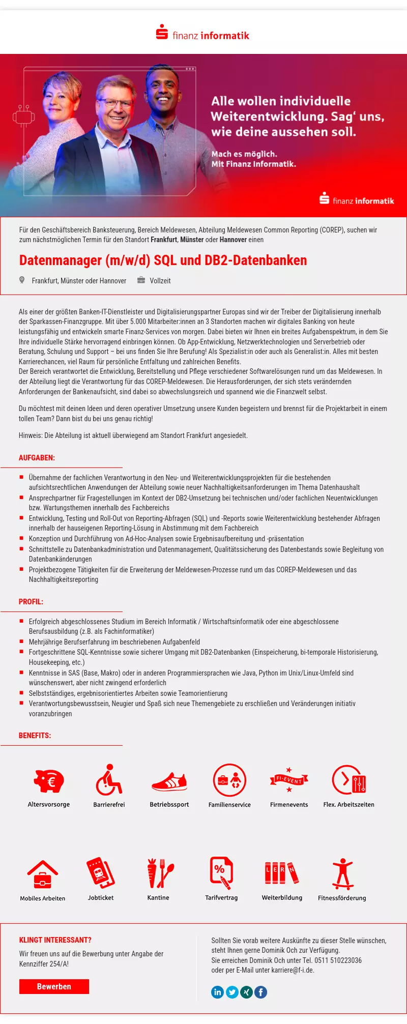 Datenmanager (m/w/d) SQL und DB2-Datenbanken