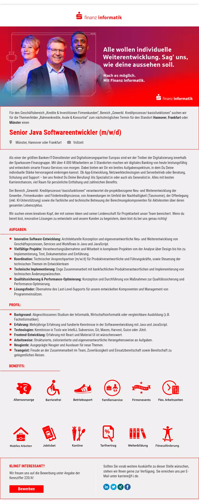 Senior Java Softwareentwickler (m/w/d)