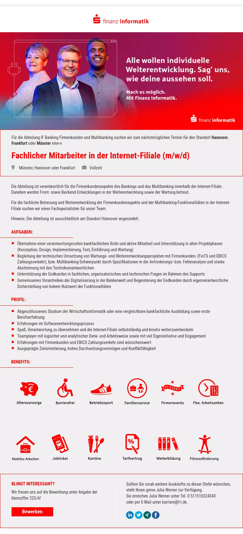 Fachlicher Mitarbeiter in der Internet-Filiale (m/w/d)