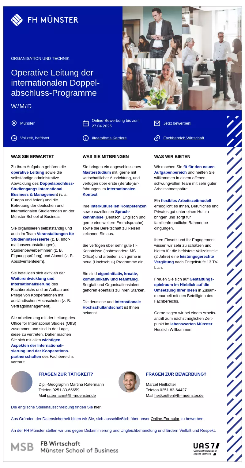 Operative Leitung der internationalen Doppelabschluss-Programme (m/w/d)