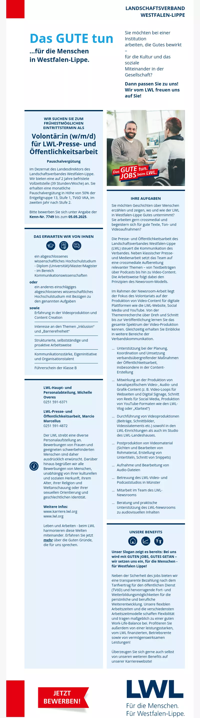 Volontär:in für LWL-Presse- und Öffentlichkeitsarbeit (m/w/d)