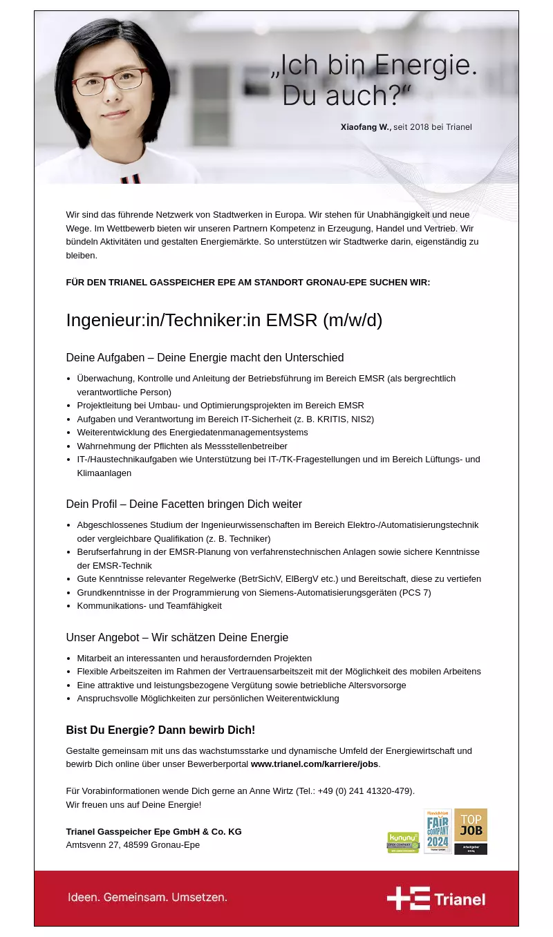 Ingenieur:in/Techniker:in EMSR (m/w/d)