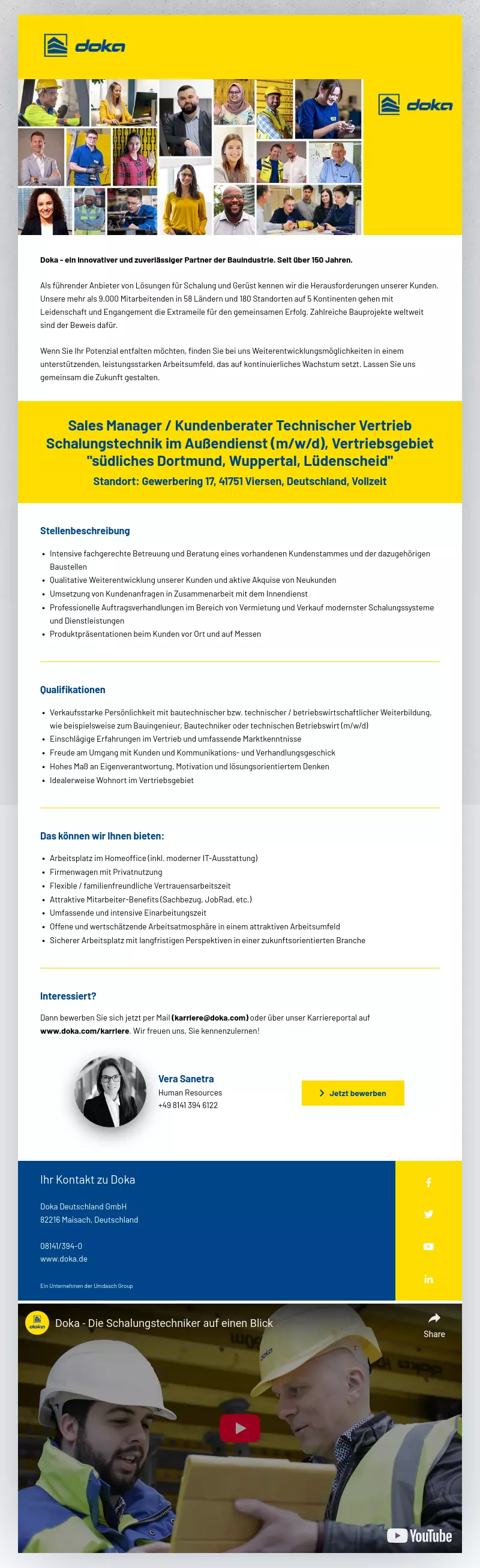 Sales Manager / Kundenberater Technischer Vertrieb Schalungstechnik im Außendienst (m/w/d), Vertriebsgebiet südliches Dortmund, Wuppertal, Lüdenscheid