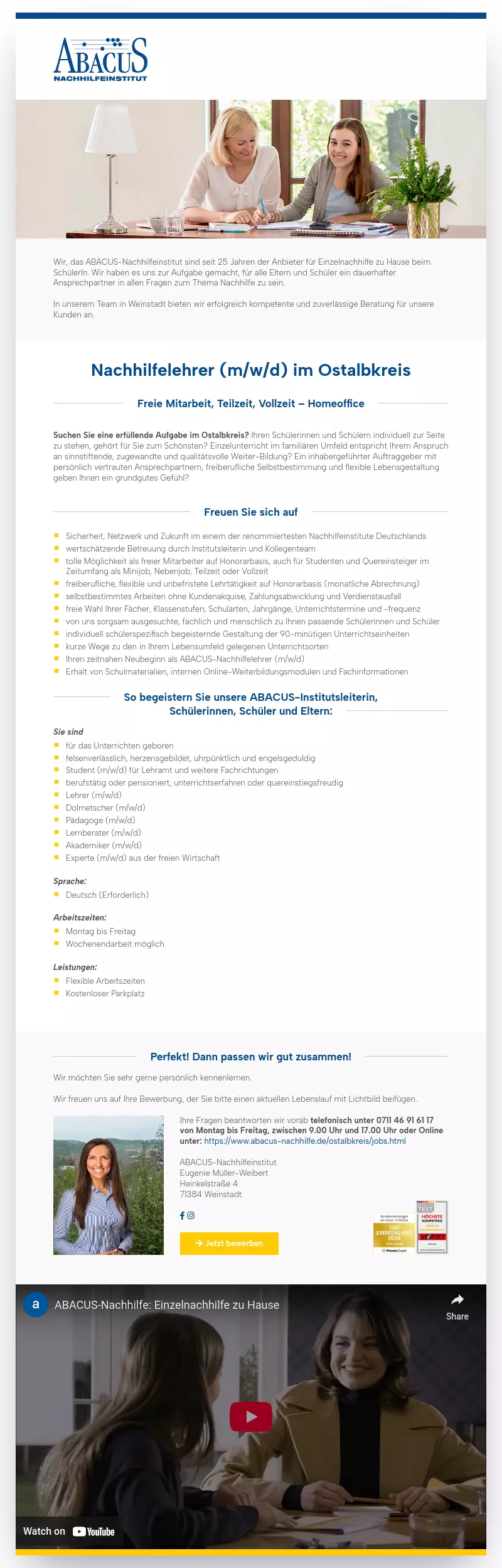 Nachhilfelehrer (m/w/d) im Ostalbkreis