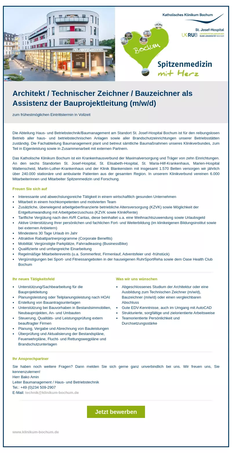 Architekt / Technischer Zeichner / Bauzeichner Assistenz der Bauprojektleitung (m/w/d)