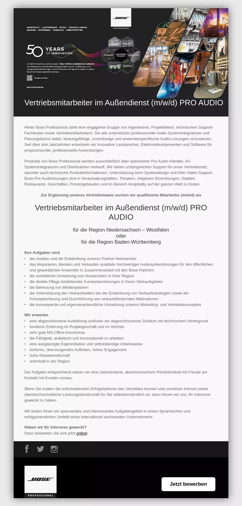 Vertriebsmitarbeiter im Außendienst (m/w/d) PRO AUDIO