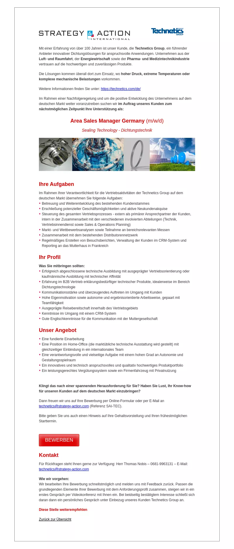 Area Sales Manager Germany (m/w/d) Sealing Technology - Dichtungstechnik