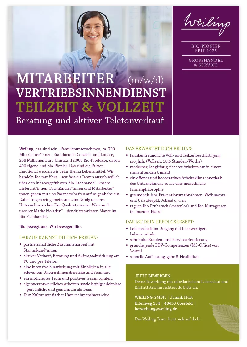Mitarbeiter (m/w/d) Vertriebsinnendienst