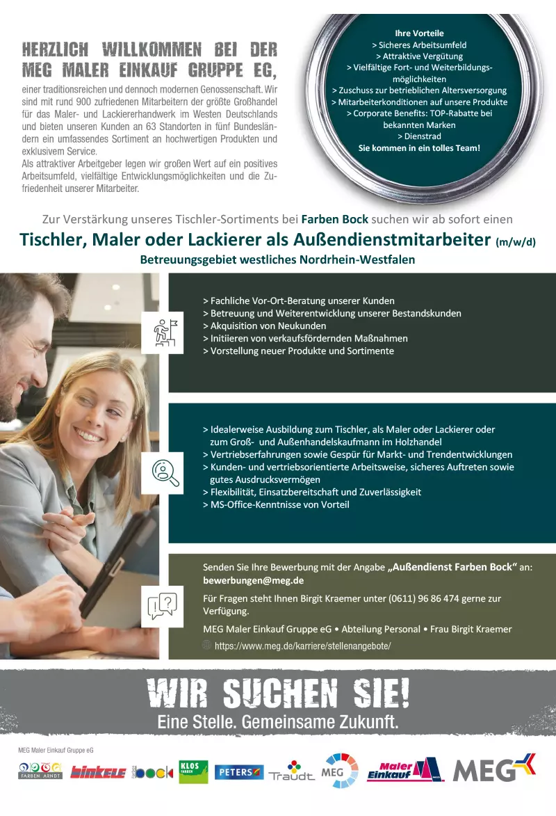 Tischler, Maler oder Lackierer als Außendienstmitarbeiter (m/w/d)