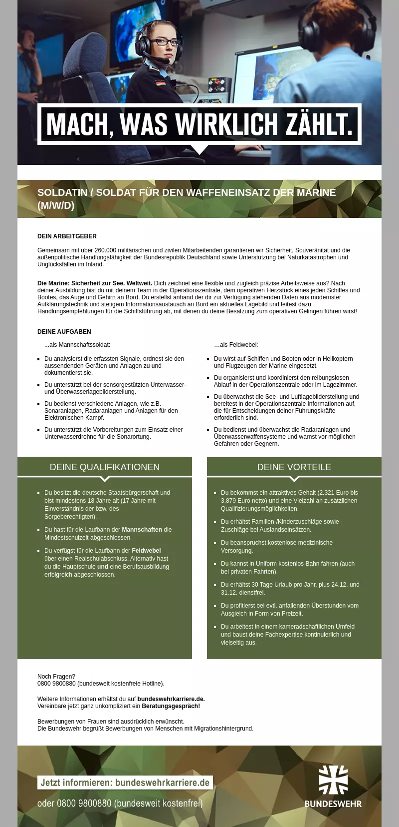 Soldatin / Soldat für den Waffeneinsatz der Marine (m/w/d)