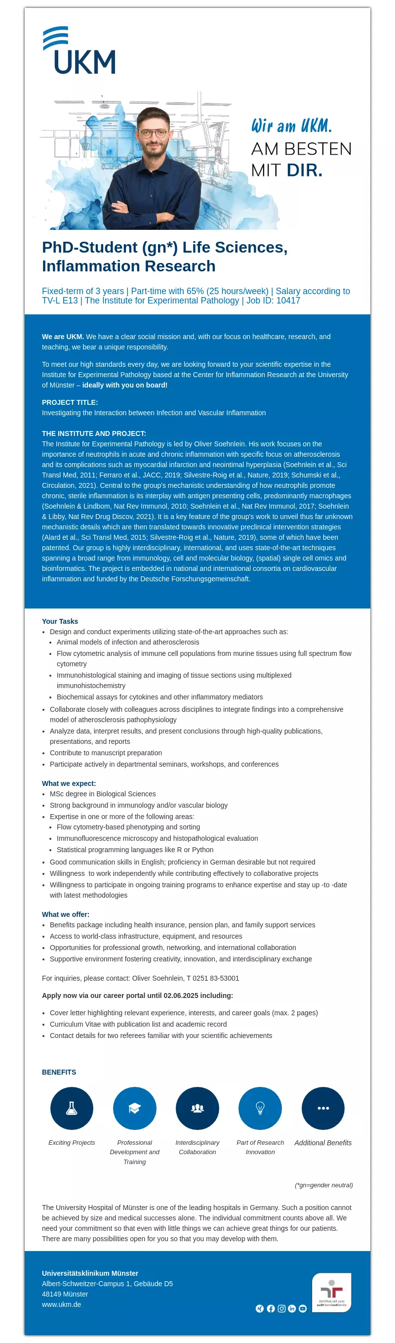 PhD-Student (gn*) Life Sciences, Inflammation Research