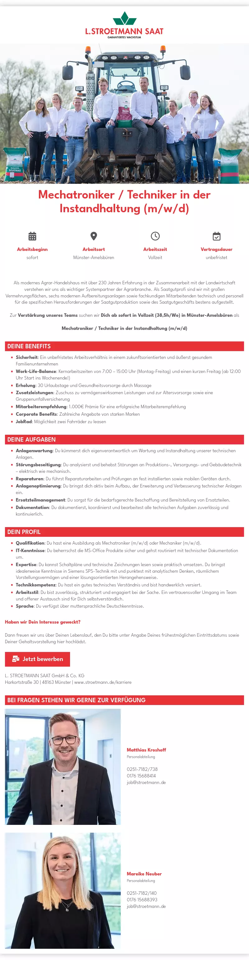 Mechatroniker / Techniker in der Instandhaltung (m/w/d)