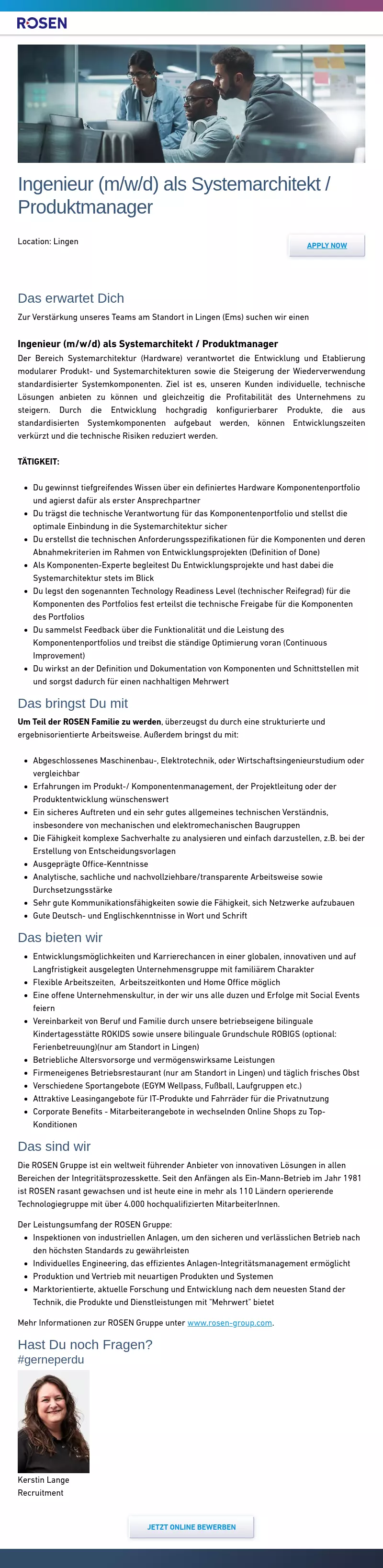 Ingenieur (m/w/d) als Systemarchitekt / Produktmanager