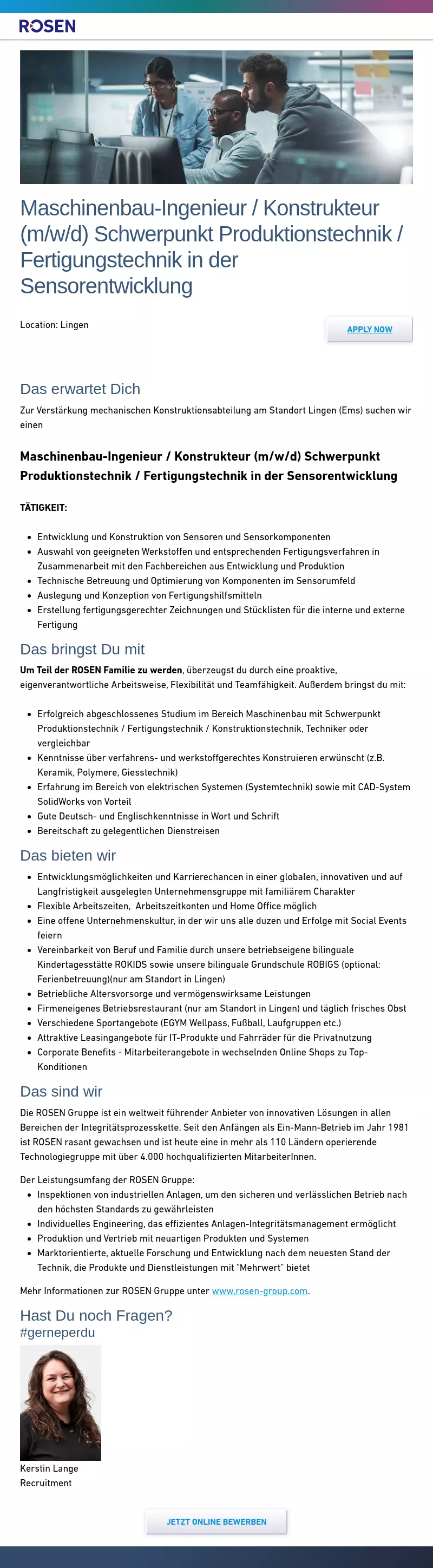 Maschinenbau-Ingenieur / Konstrukteur (m/w/d) Schwerpunkt Produktionstechnik / Fertigungstechnik in der Sensorentwicklung