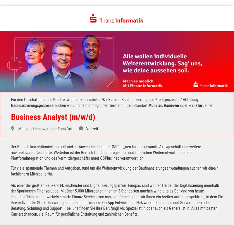 Business Analyst Baufinanzierung / Bausparen (m/w/d)