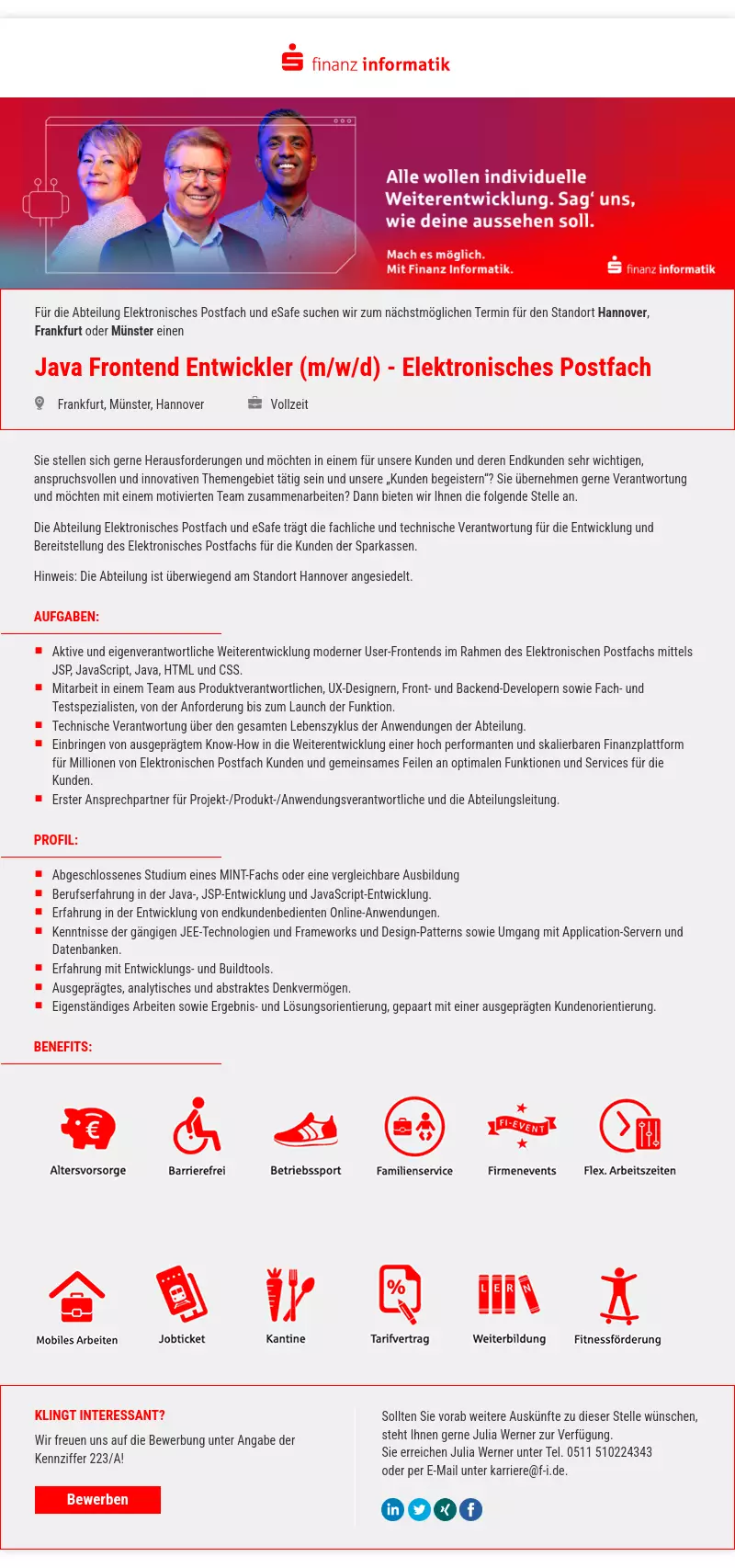 Java Frontend Entwickler (m/w/d) - Elektronisches Postfach