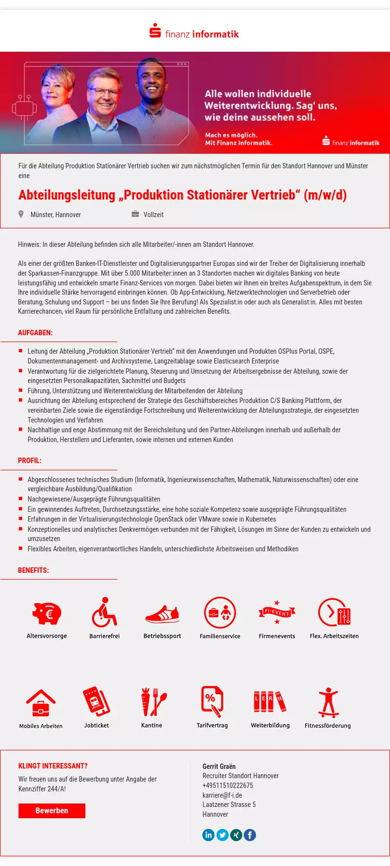 Abteilungsleitung Produktion Stationärer Vertrieb (m/w/d)