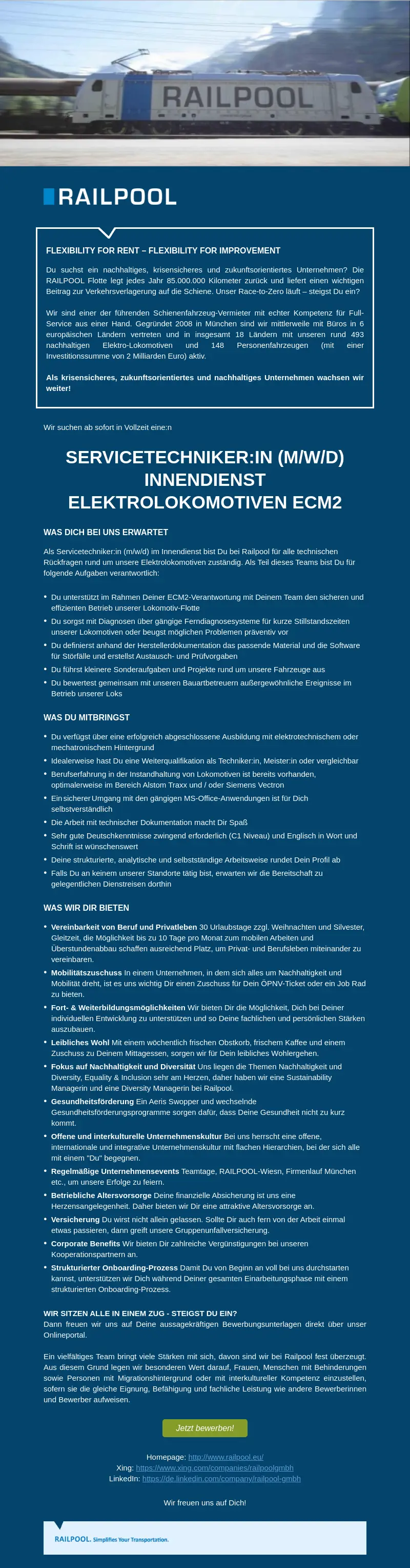 Servicetechniker:in (m/w/d) Innendienst Elektrolokomotiven ECM2