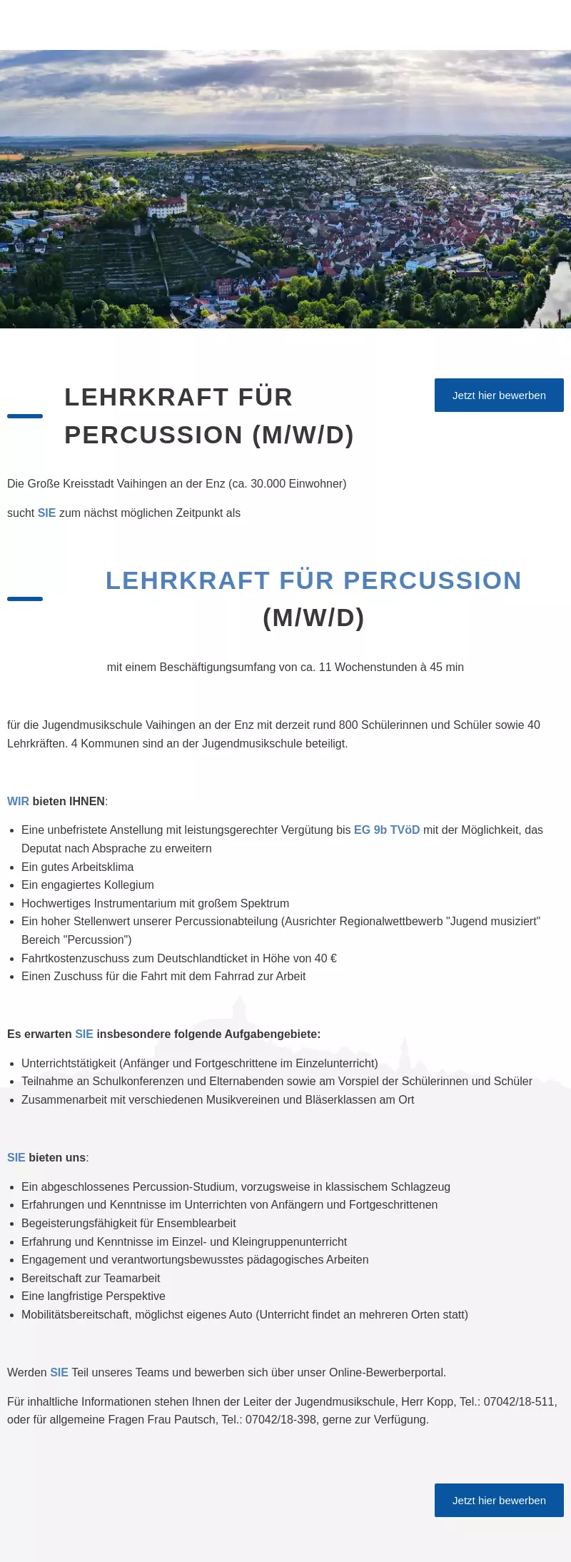 Lehrkraft für Percussion (m/w/d)