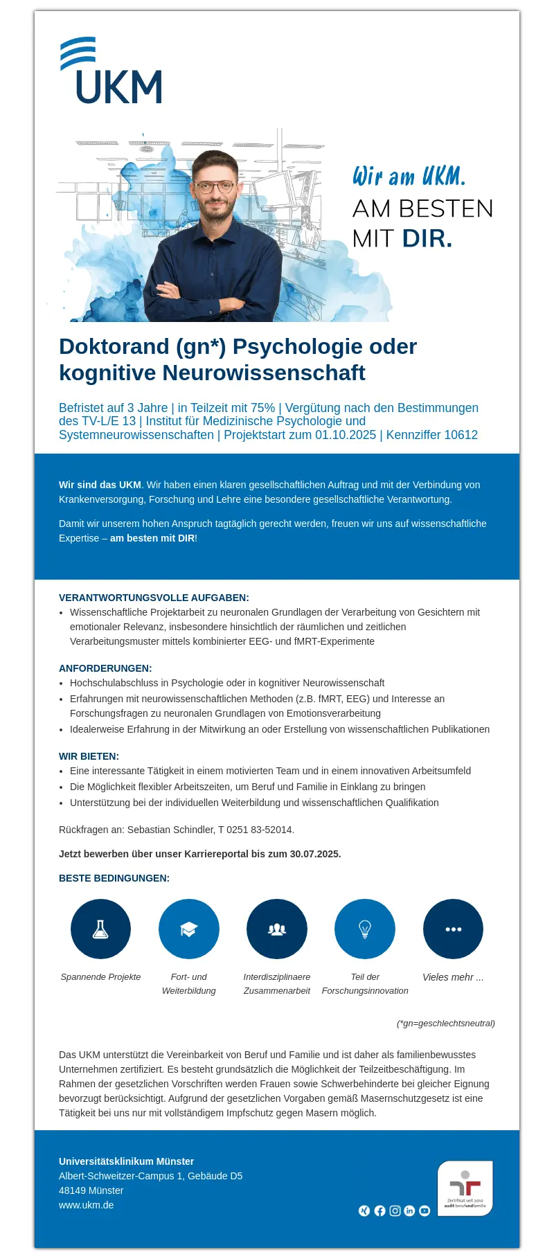 Doktorand (gn*) Psychologie oder kognitive Neurowissenschaft