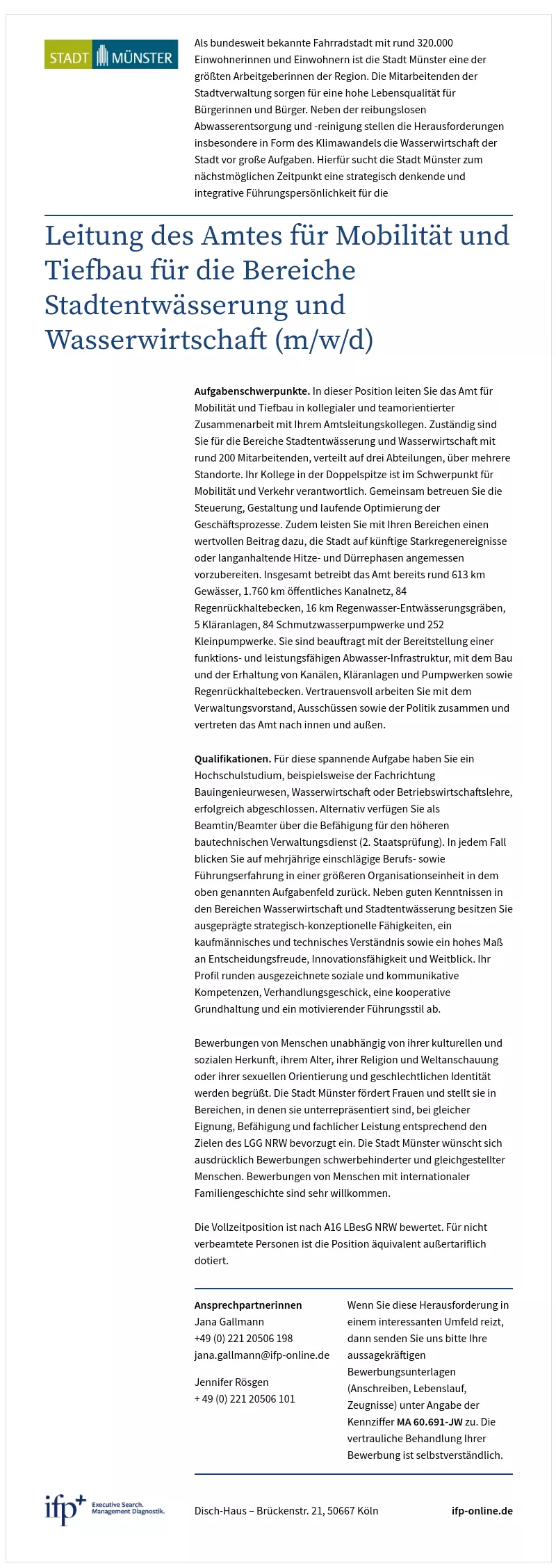 Leitung des Amtes für Mobilität und Tiefbau für die Bereiche Stadtentwässerung und Wasserwirtschaft (m/w/d)