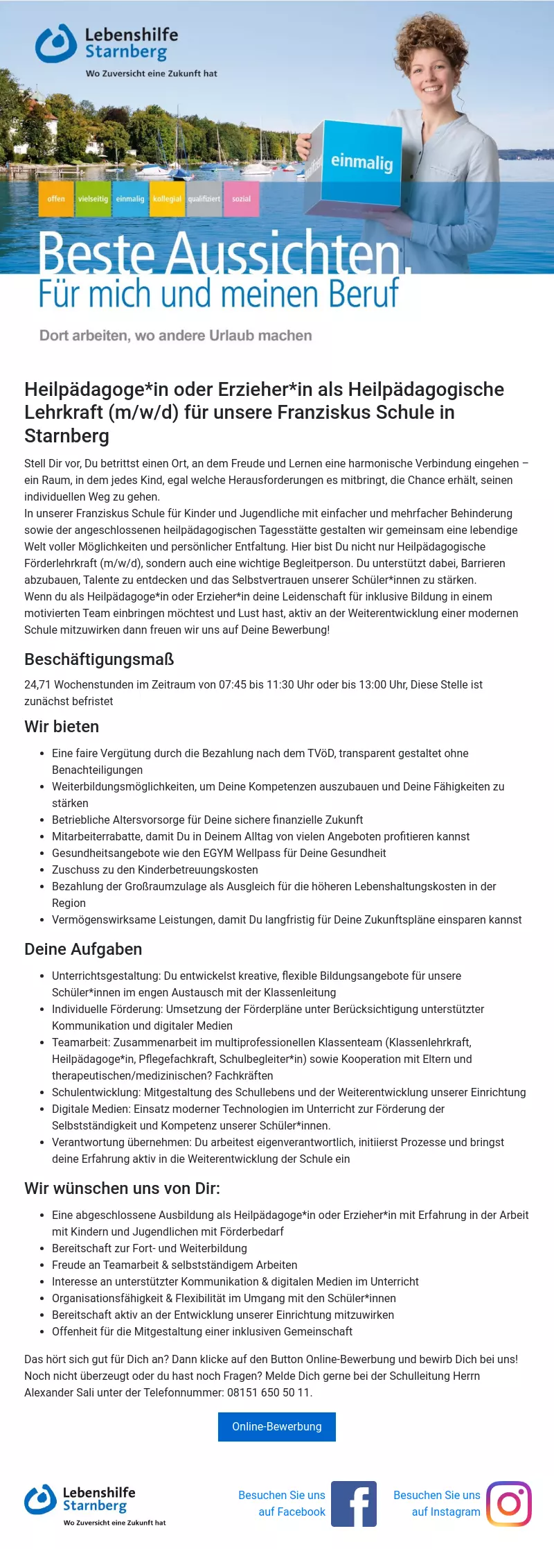 Heilpädagoge*in oder Erzieher*in als Heilpädagogische Lehrkraft (m/w/d) für unsere Franziskus Schule in Starnberg
