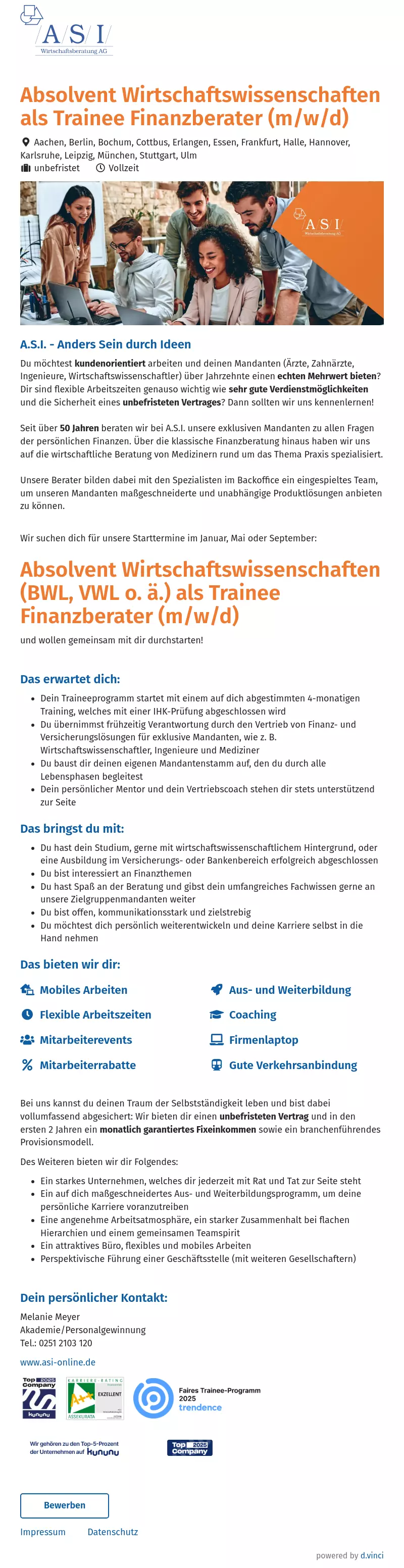 Absolvent Wirtschaftswissenschaften als Trainee Finanzberater (m/w/d)