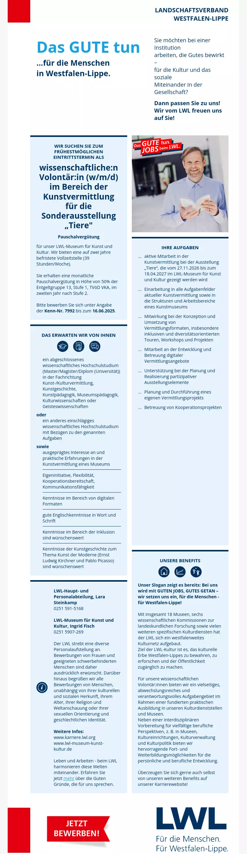 Wissenschaftliche:r Volontär:in (m/w/d) im Bereich der Kunstvermittlung