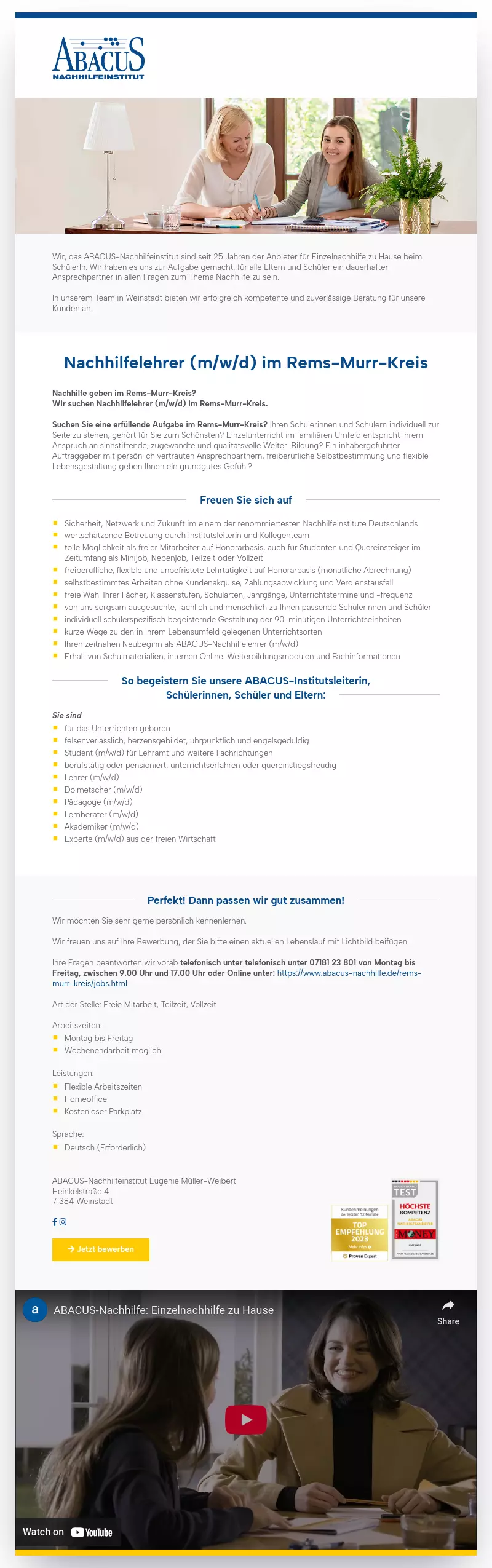 Nachhilfelehrer (m/w/d) im Rems-Murr-Kreis