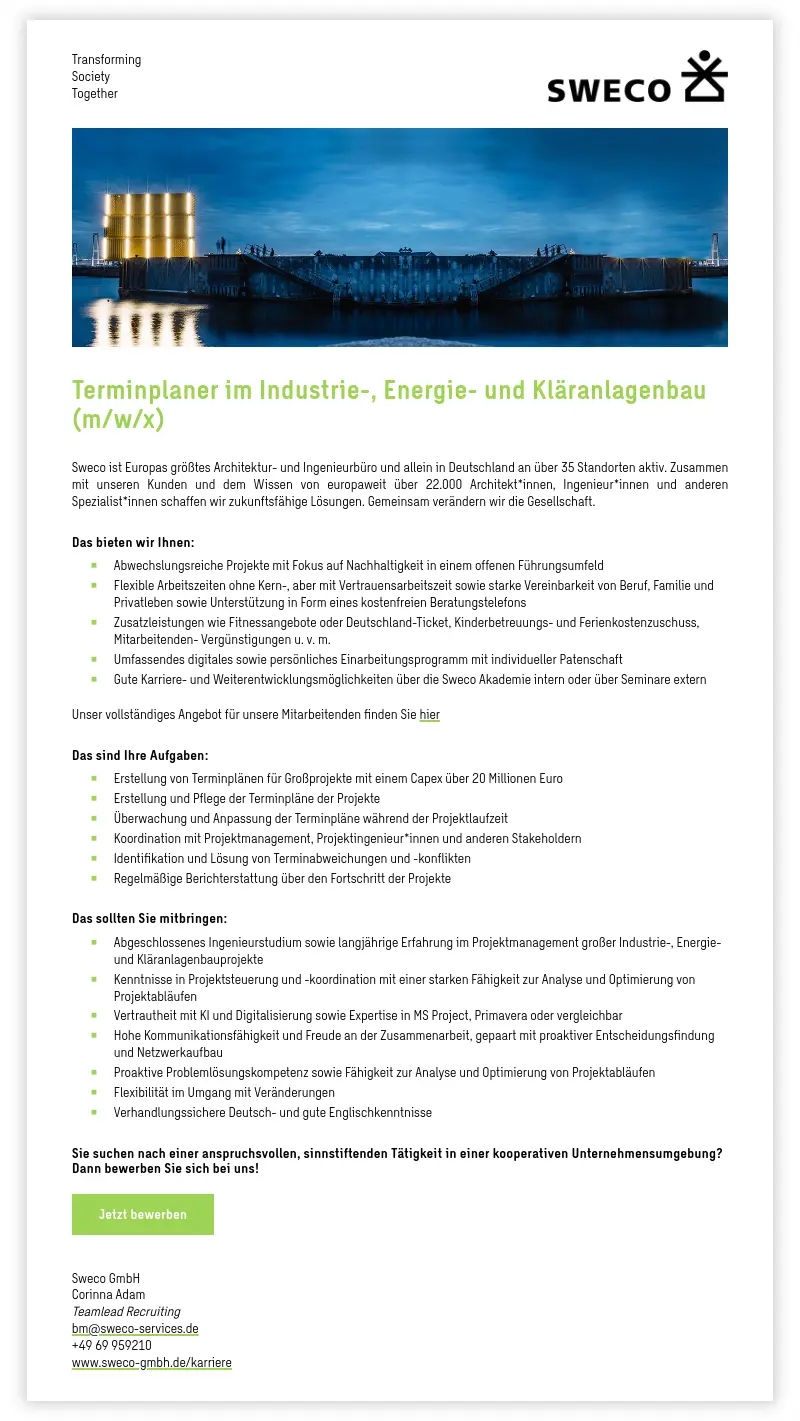 Terminplaner im Industrie-, Energie- und Kläranlagenbau (m/w/x)
