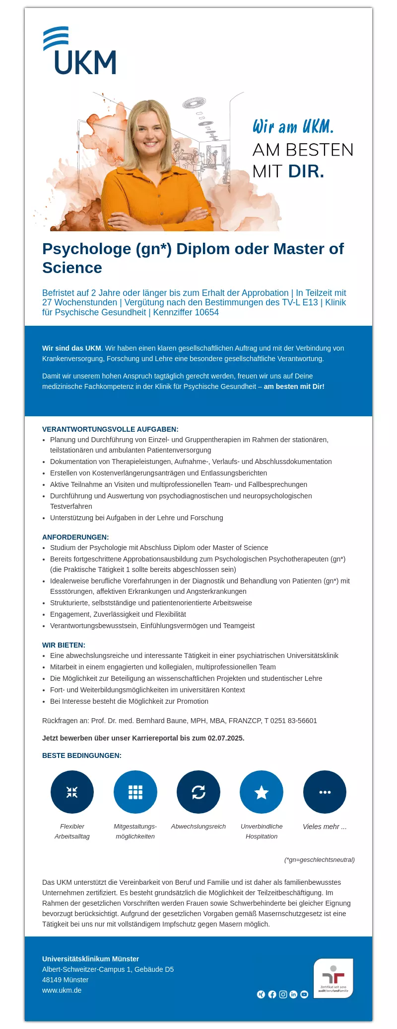 Psychologe (gn*) Diplom oder Master of Science