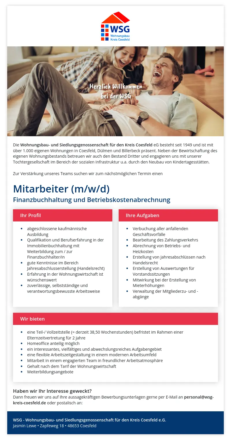 Mitarbeiter (m/w/d) Finanzbuchhaltung und Betriebskostenabrechnung