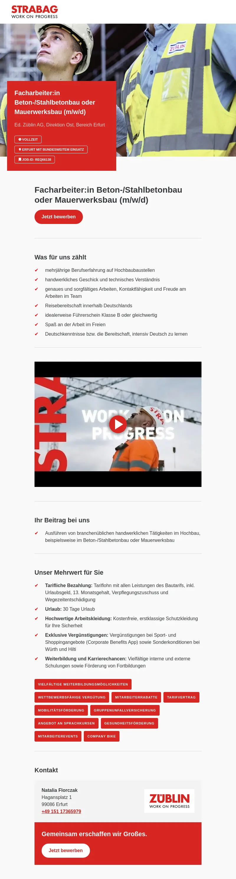 Facharbeiter:in Beton-/Stahlbetonbau oder Mauerwerksbau (m/w/d)