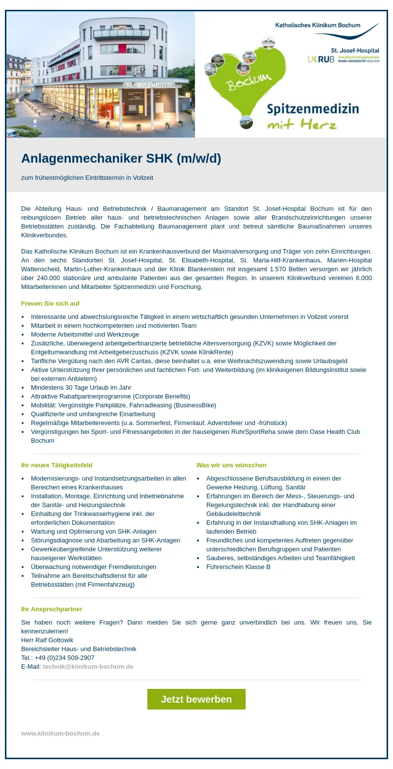 Anlagenmechaniker Sanitär Heizung Klima (m/w/d)