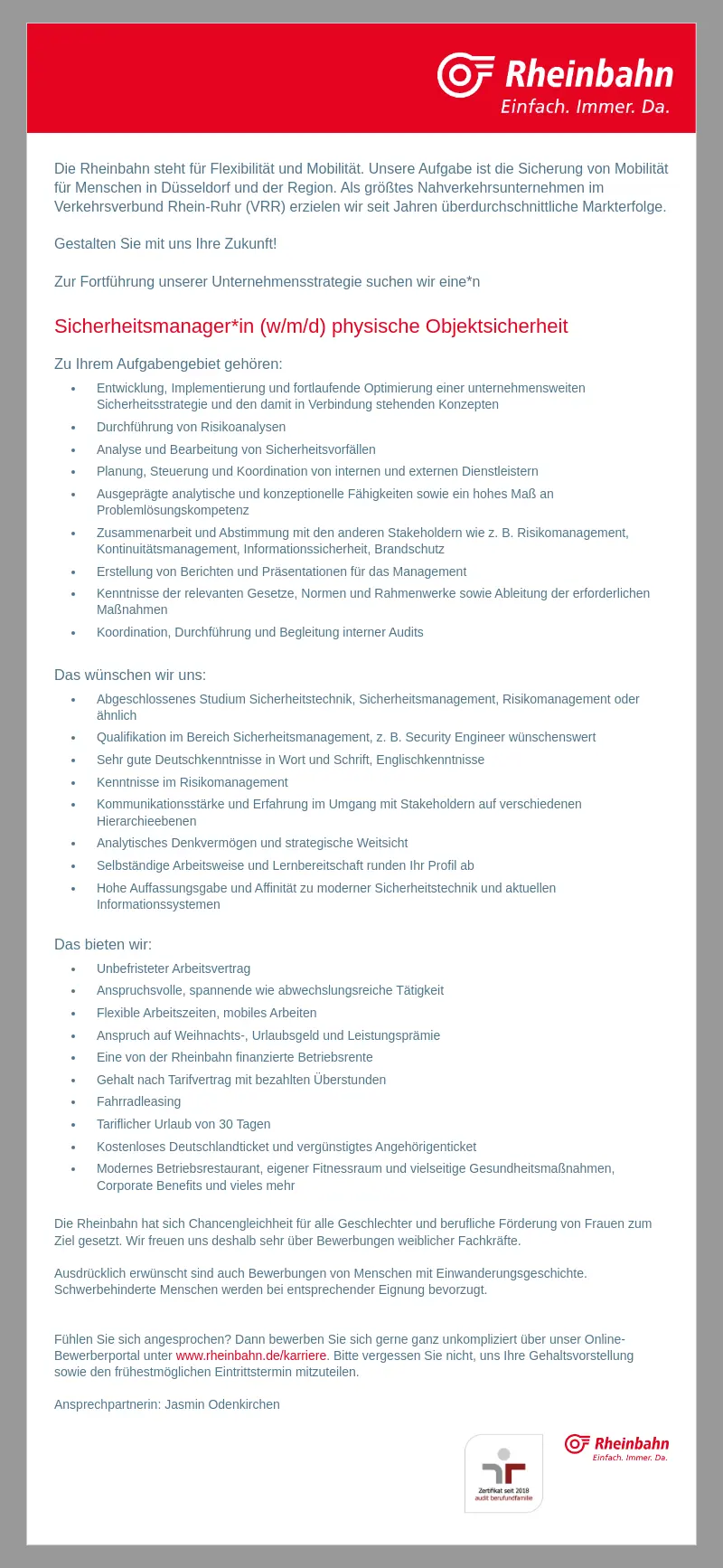 Sicherheitsmanager*in (w/m/d) physische Objektsicherheit