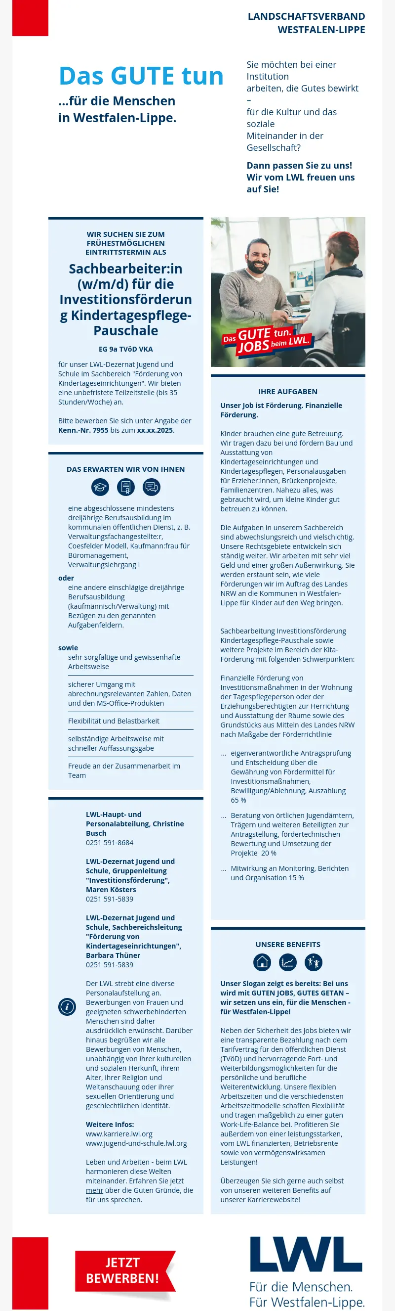 Sachbearbeiter:in (w/m/d) für die Investitionsförderung Kindertagespflege-Pauschale